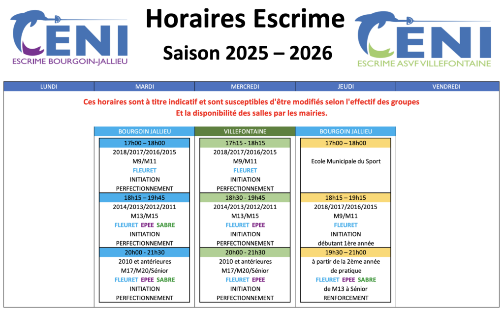 Horaire 2025/2026